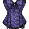 Corset violet royal à dentelle noire et nœuds satinés
