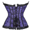 Corset violet royal à dentelle noire et nœuds satinés