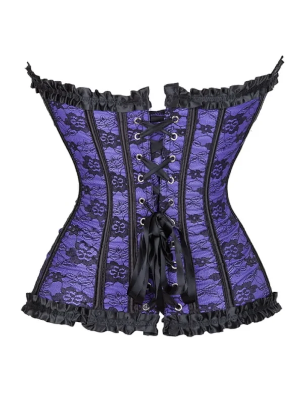 Corset violet royal à dentelle noire et nœuds satinés