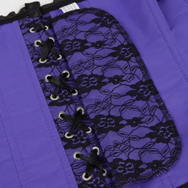 Corset violet royal à dentelle noire et nœuds satinés