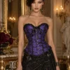 Corset violet royal à dentelle noire et nœuds satinés