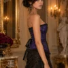 Corset violet royal à dentelle noire et nœuds satinés