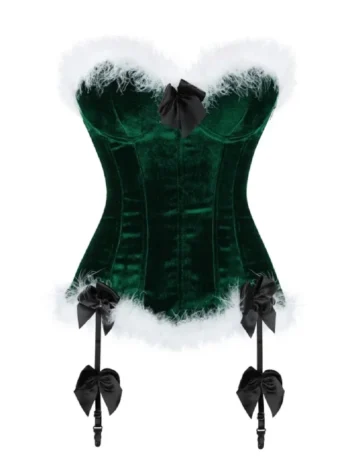 Guêpière de noël en velours vert émeraude (1) Guêpière de Noël en velours vert émeraude