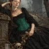 Serre-taille vert émeraude et noir à motifs baroque