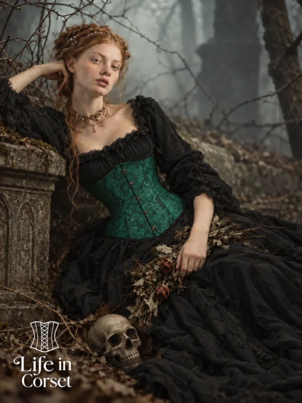 Serre-taille vert émeraude et noir à motifs baroque