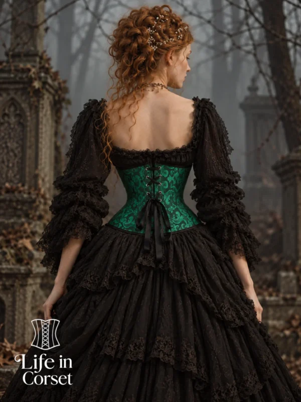 Serre-taille vert émeraude et noir à motifs baroque