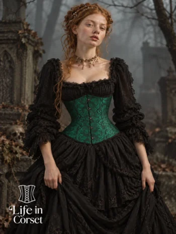 Serre-taille vert émeraude et noir à motifs baroque