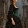 Serre-taille vert émeraude et noir à motifs baroque