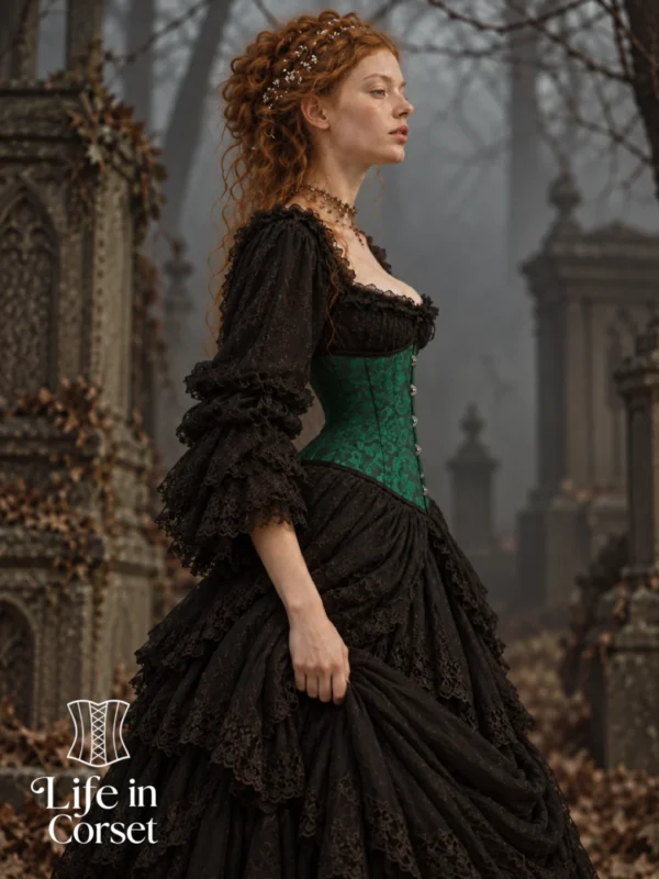 Serre-taille vert émeraude et noir à motifs baroque