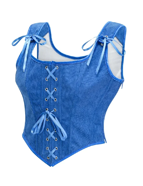 Bustier bleu en velours côtelé (1) Bustier bleu en velours côtelé