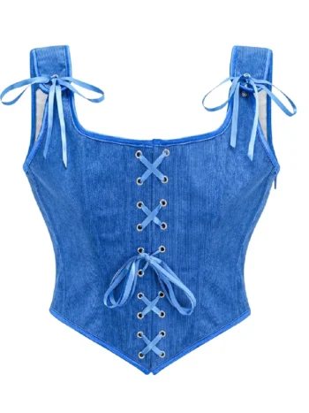 Bustier bleu en velours côtelé