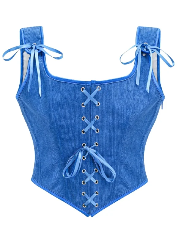 Bustier bleu en velours côtelé (2) Bustier bleu en velours côtelé