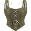 Bustier elfique vert olive en velours (1) Bustier elfique vert olive en velours