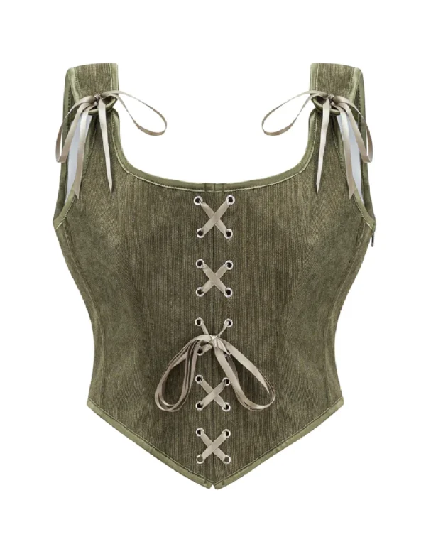 Bustier elfique vert olive en velours (1) Bustier elfique vert olive en velours
