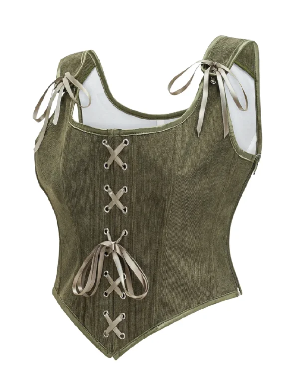 Bustier elfique vert olive en velours (2) Bustier elfique vert olive en velours