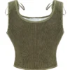 Bustier elfique vert olive en velours (3) Bustier elfique vert olive en velours