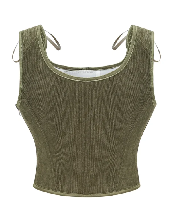 Bustier elfique vert olive en velours (3) Bustier elfique vert olive en velours