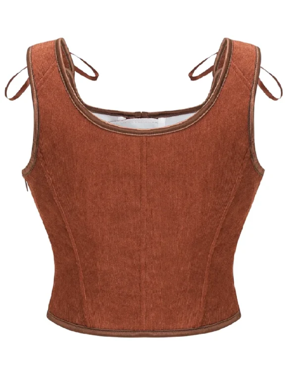 Bustier en velours marron avec laçage frontal (2) Bustier en velours marron à laçage frontal