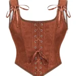 Bustier en velours marron avec laçage frontal (3) Bustier en velours marron à laçage frontal