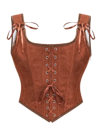Bustier en velours marron avec laçage frontal (3) Bustier en velours marron à laçage frontal