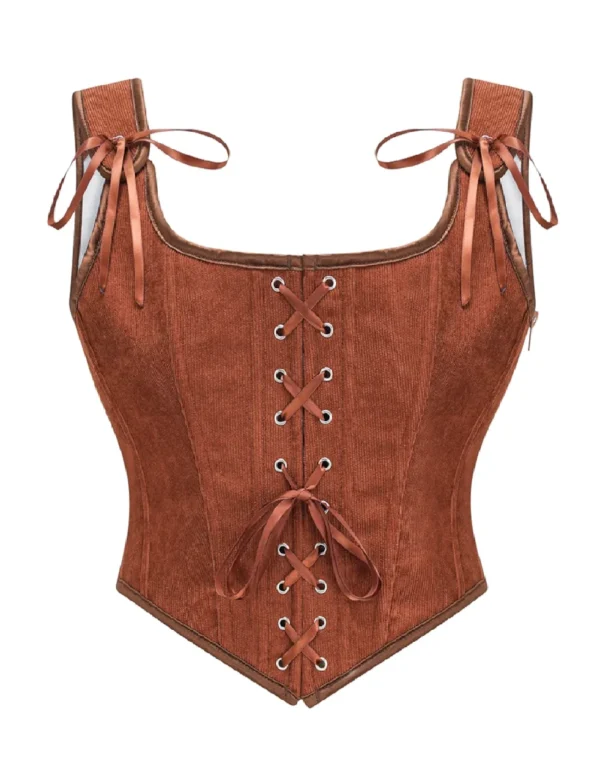 Bustier en velours marron avec laçage frontal (3) Bustier en velours marron à laçage frontal