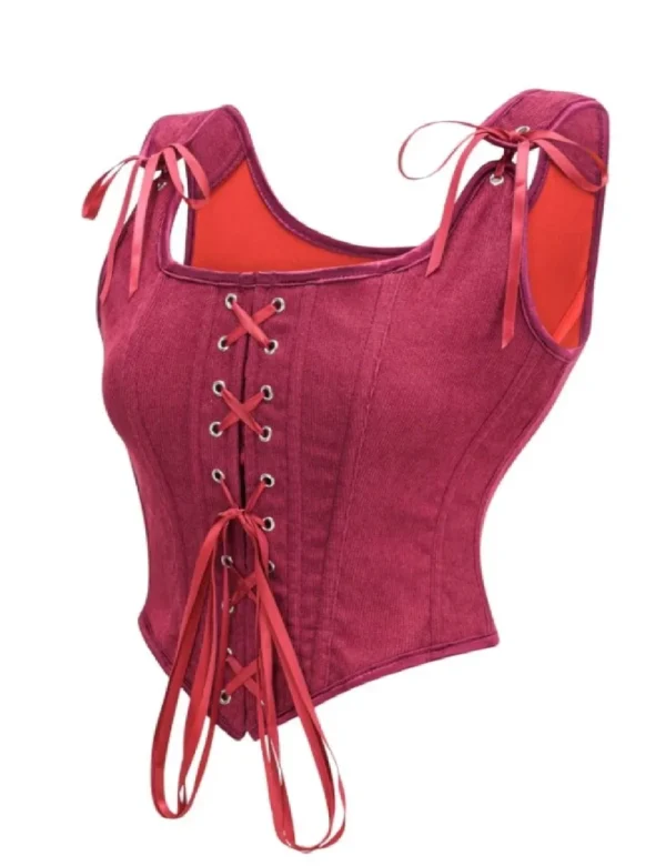 Bustier framboise en velours à encolure carrée (1) Bustier framboise en velours à encolure carrée