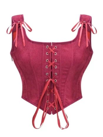 Bustier framboise en velours à encolure carrée (2) Bustier framboise en velours à encolure carrée
