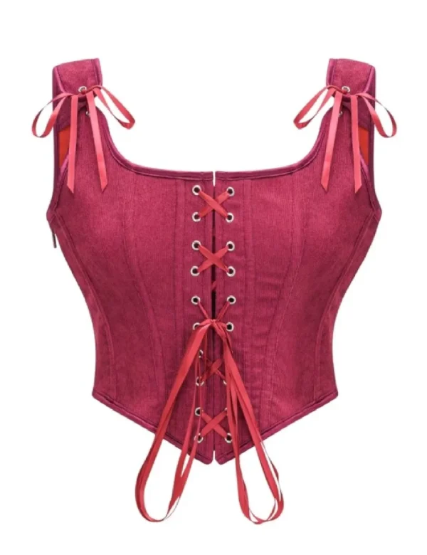 Bustier framboise en velours à encolure carrée (2) Bustier framboise en velours à encolure carrée