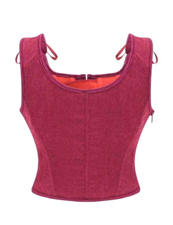 Bustier framboise en velours à encolure carrée (3) Bustier framboise en velours à encolure carrée