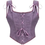 Bustier médiéval mauve en velours à lacets frontaux