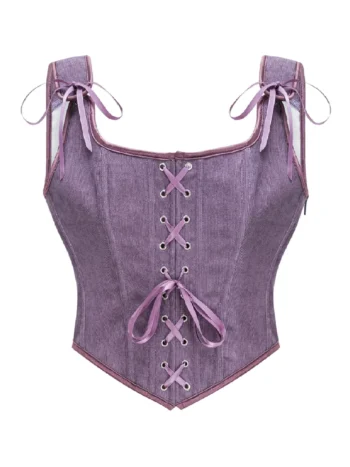 Bustier médiéval mauve en velours à lacets frontaux (1) Bustier médiéval mauve en velours à lacets frontaux