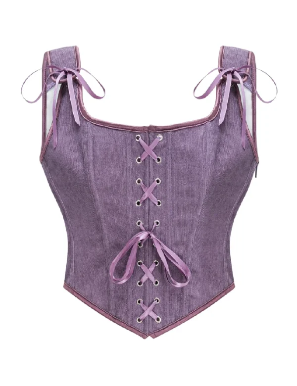 Bustier médiéval mauve en velours à lacets frontaux