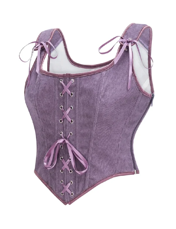 Bustier médiéval mauve en velours à lacets frontaux