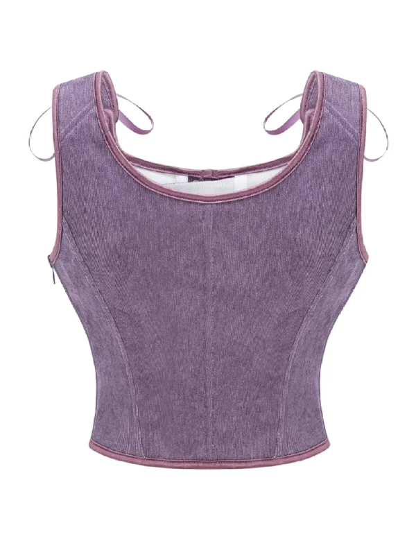 Bustier médiéval mauve en velours à lacets frontaux