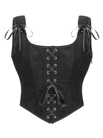 Bustier noir en velours à pointe en V (1) Bustier noir en velours à pointe en V