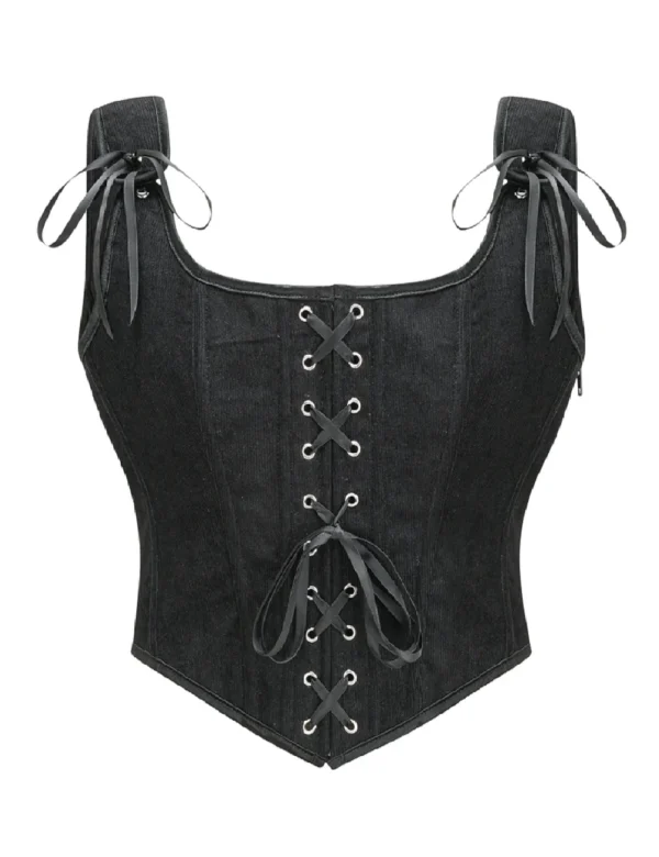 Bustier noir en velours à pointe en V (1) Bustier noir en velours à pointe en V