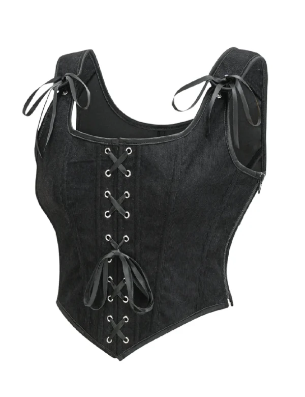 Bustier noir en velours à pointe en V (2) Bustier noir en velours à pointe en V