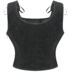 Bustier noir en velours à pointe en V (3) Bustier noir en velours à pointe en V