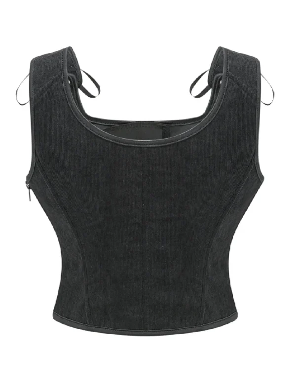 Bustier noir en velours à pointe en V (3) Bustier noir en velours à pointe en V
