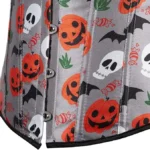 Corset Halloween gris satiné à motifs macabres (2) Corset Halloween gris satiné à motifs macabres