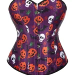 Corset Halloween violet à citrouilles et têtes de mort (1) Corset Halloween violet à citrouilles et têtes de mort