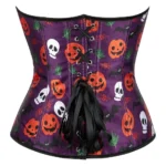 Corset Halloween violet à citrouilles et têtes de mort (2) Corset Halloween violet à citrouilles et têtes de mort