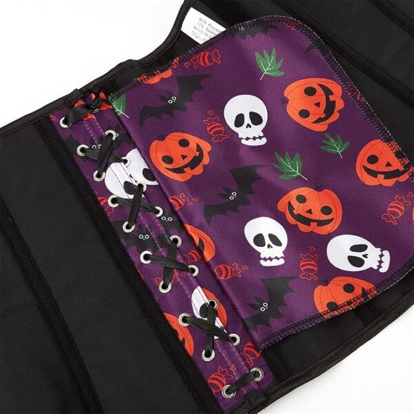 Corset Halloween violet à citrouilles et têtes de mort (3) Corset Halloween violet à citrouilles et têtes de mort