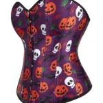 Corset Halloween violet à citrouilles et têtes de mort (5) Corset Halloween violet à citrouilles et têtes de mort