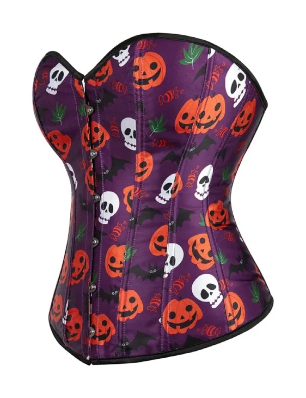 Corset Halloween violet à citrouilles et têtes de mort (5) Corset Halloween violet à citrouilles et têtes de mort