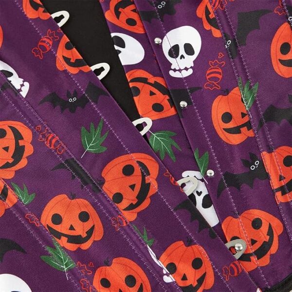 Corset Halloween violet à citrouilles et têtes de mort Corset Halloween violet à citrouilles et têtes de mort