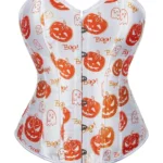 Corset blanc à motifs citrouilles Halloween (1) Corset blanc à motifs citrouilles Halloween