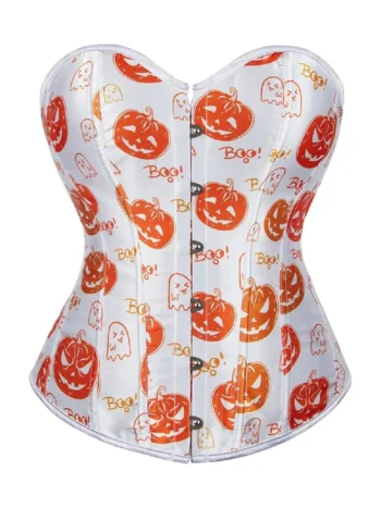 Corset blanc à motifs citrouilles Halloween (1) Corset blanc à motifs citrouilles Halloween