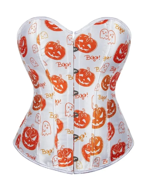 Corset blanc à motifs citrouilles Halloween (1) Corset blanc à motifs citrouilles Halloween