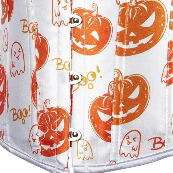 Corset blanc à motifs citrouilles Halloween (2) Corset blanc à motifs citrouilles Halloween